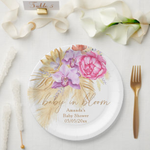 Plato De Papel Acuarela boho hierba de pampas - Shower de bebé