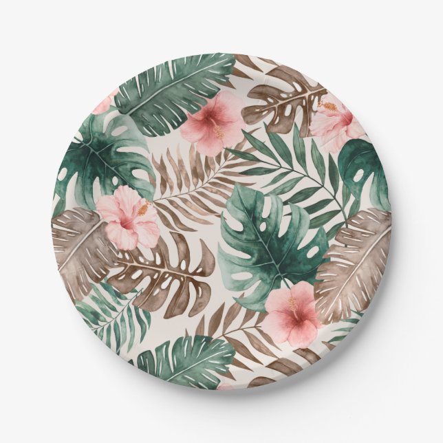 Plato De Papel Acuarela Boho moderna Botánica tropical  (Anverso)