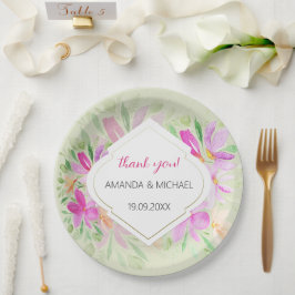 Plato De Papel Acuarela Botánica Boho Floral Lila Rosa