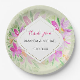 Plato De Papel Acuarela Botánica Boho Pink Lilac Floral
