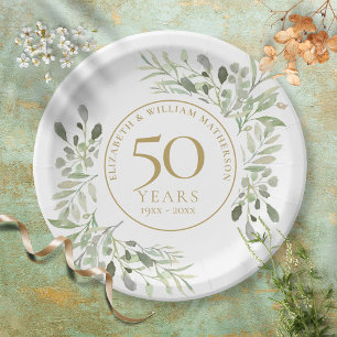 Plato De Papel Acuarela Botánica Vegetación 50 Aniversario