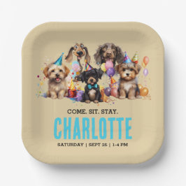 Plato De Papel Acuarela Cachorro de perro travieso cumpleaños