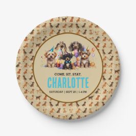 Plato De Papel Acuarela Cachorro de perro travieso cumpleaños