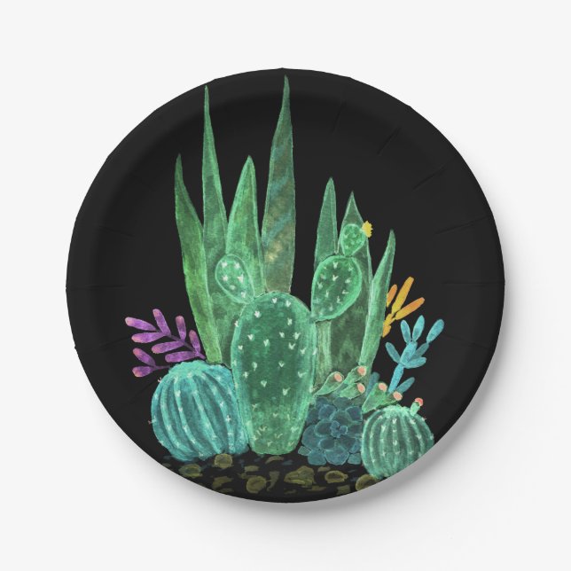 Plato De Papel Acuarela, cactus (Anverso)