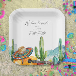 Plato De Papel Acuarela Cactus Primera Fiesta Primer Fiesta de Cu