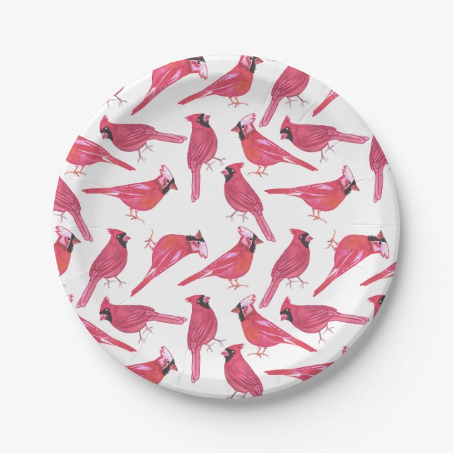 Plato De Papel Acuarela cardinal o cardinal septentrional del (Anverso)