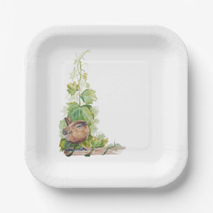 Plato De Papel Acuarela Chocha de Viñedo Pájaros Hojas Viñedo
