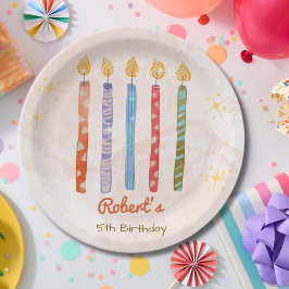 Plato De Papel acuarela Cinco Velas Niños Cumpleaños