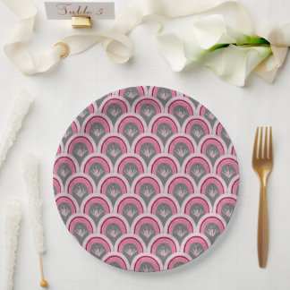 Plato De Papel Acuarela Clásico Rosa Dibujado a Mano