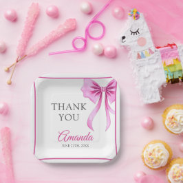 Plato De Papel Acuarela Coquette rosa Bow Sweet 16 Cumpleaños