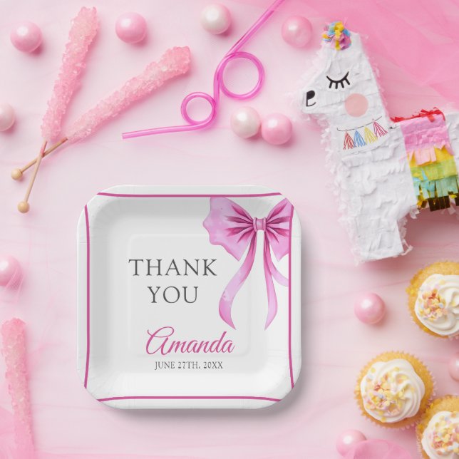 Plato De Papel Acuarela Coquette rosa Bow Sweet 16 Cumpleaños (Fiesta)