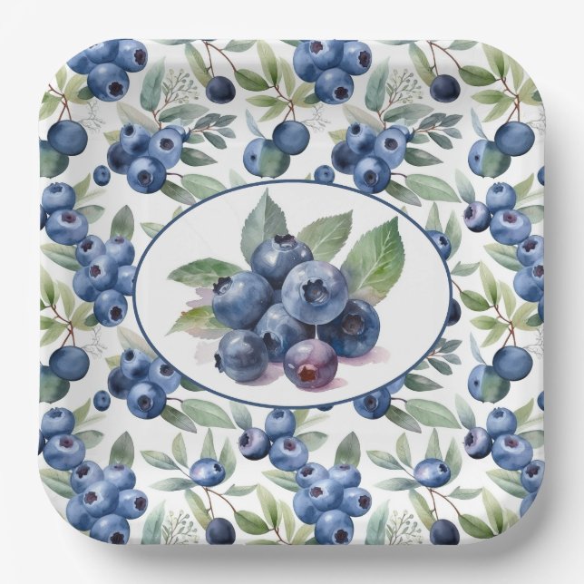 Plato De Papel Acuarela Cuate Blueberries (Anverso)