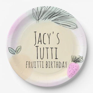Plato De Papel Acuarela Cumpleaños de Frutas Dibujadas a Mano Fie