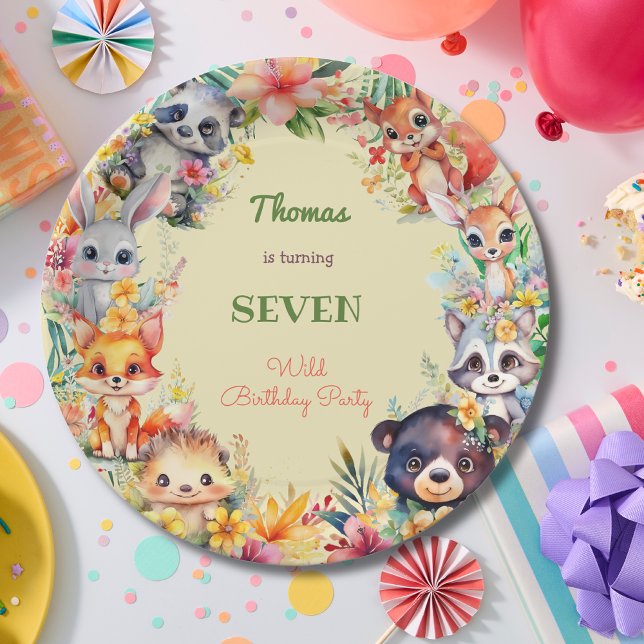 Plato De Papel Acuarela Cumpleaños de los niños de los animales s (Subido por el creador)