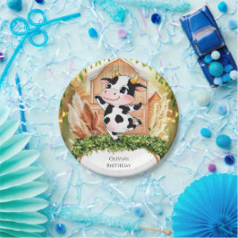 Plato De Papel Acuarela Cumpleaños de vaca simple