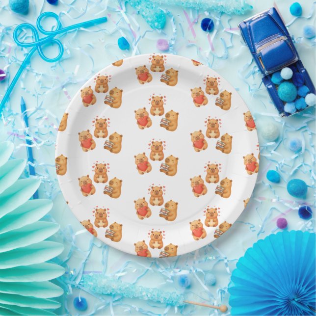 Plato De Papel Acuarela Cute Capybara (Fiesta)
