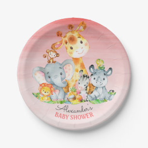 Plato De Papel Acuarela Cute Safari Jungle Animales Baby Shower