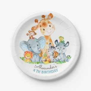 Plato De Papel Acuarela Cute Safari Jungle Animales Cumpleaños