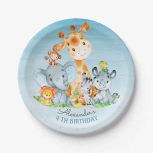 Plato De Papel Acuarela Cute Safari Jungle Animales Cumpleaños