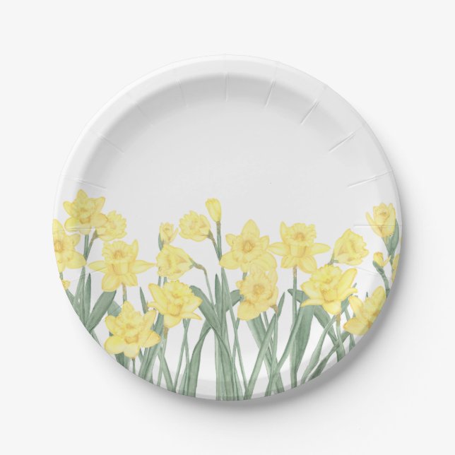 Plato De Papel Acuarela Daffodil Ditzy Floral (Anverso)