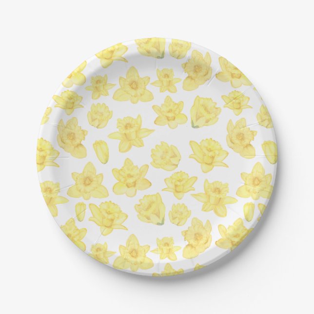 Plato De Papel Acuarela Daffodil Ditzy Floral (Anverso)
