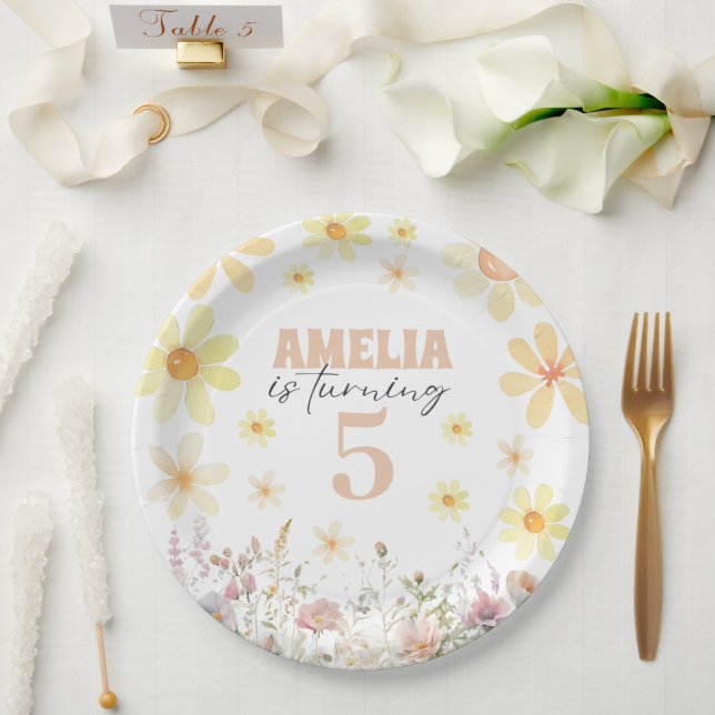 Plato De Papel Acuarela Daisy Birthday (Boda)