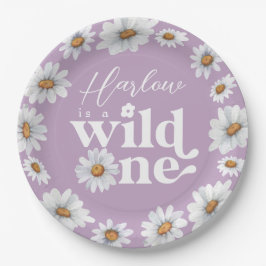 Plato De Papel Acuarela Daisy Wild One Chica primer cumpleaños