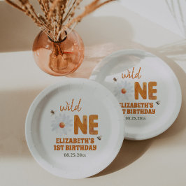 Plato De Papel Acuarela Daisy Wild One Primer Chica de cumpleaños