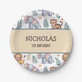 Plato De Papel Acuarela de animales de Safari de la jungla person