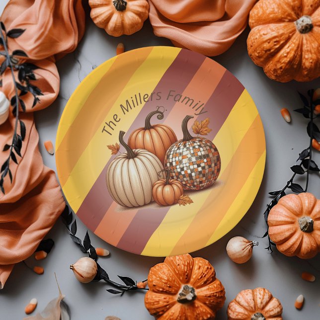 Plato De Papel Acuarela de calabaza Patrón elegante personalizado (Pumpkin Watercolor Elegant personalized pattern Paper Plates)