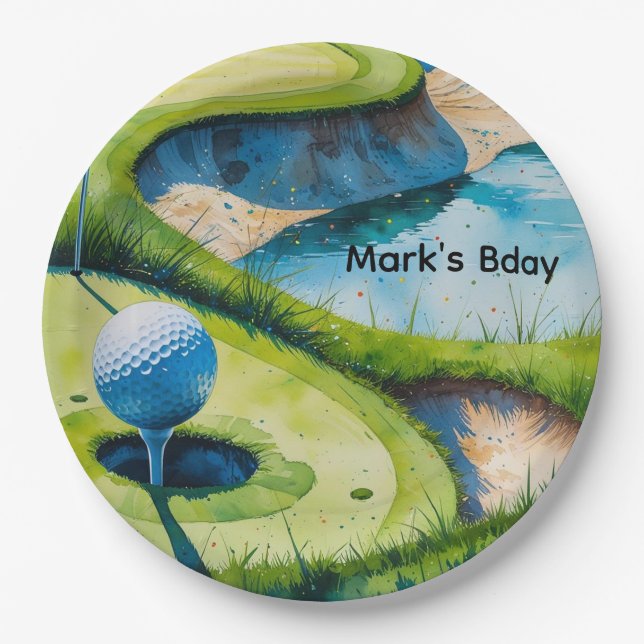 Plato De Papel Acuarela de campo de golf  (Anverso)