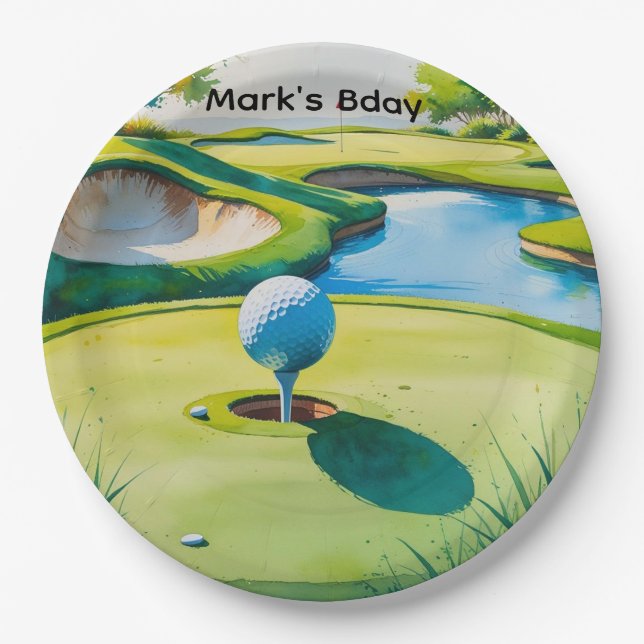 Plato De Papel Acuarela de campo de golf  (Anverso)