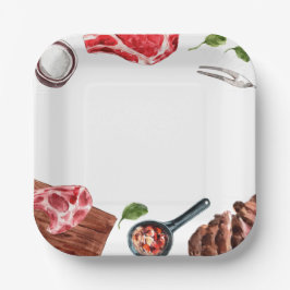 Plato De Papel Acuarela de carne de filete