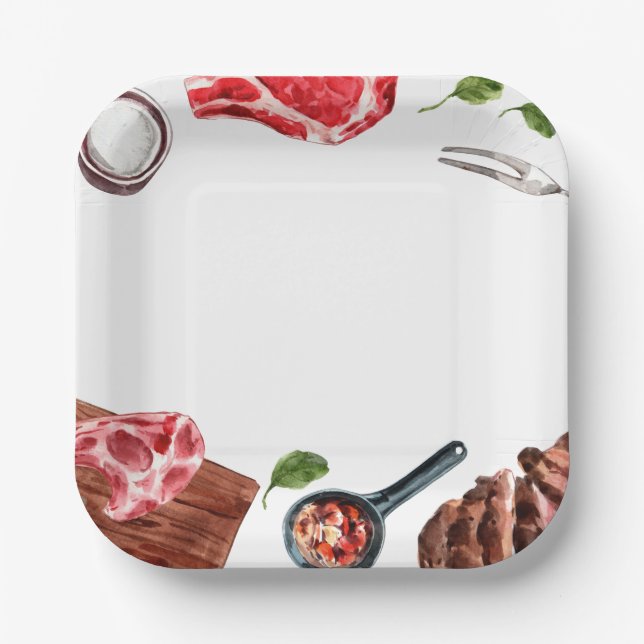 Plato De Papel Acuarela de carne de filete (Anverso)