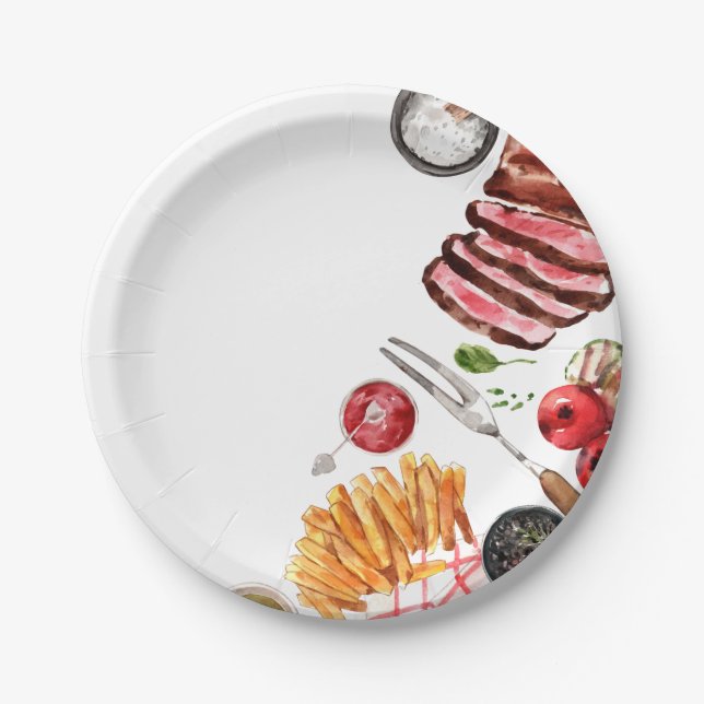 Plato De Papel Acuarela de carne de filete (Anverso)
