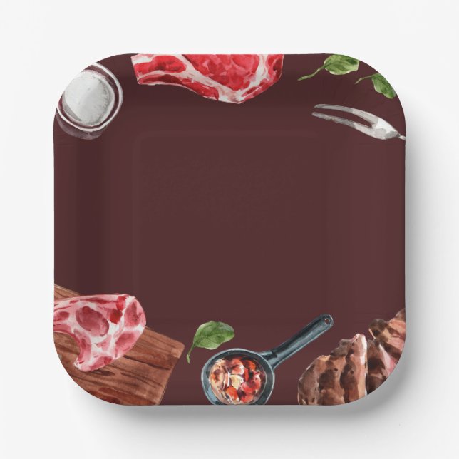 Plato De Papel Acuarela de carne de filete (Anverso)