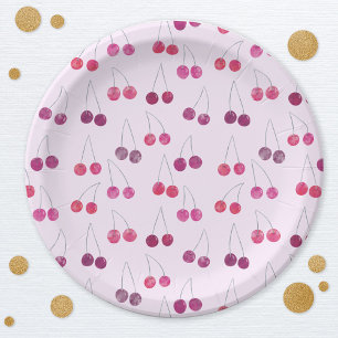 Plato De Papel Acuarela de Cereza