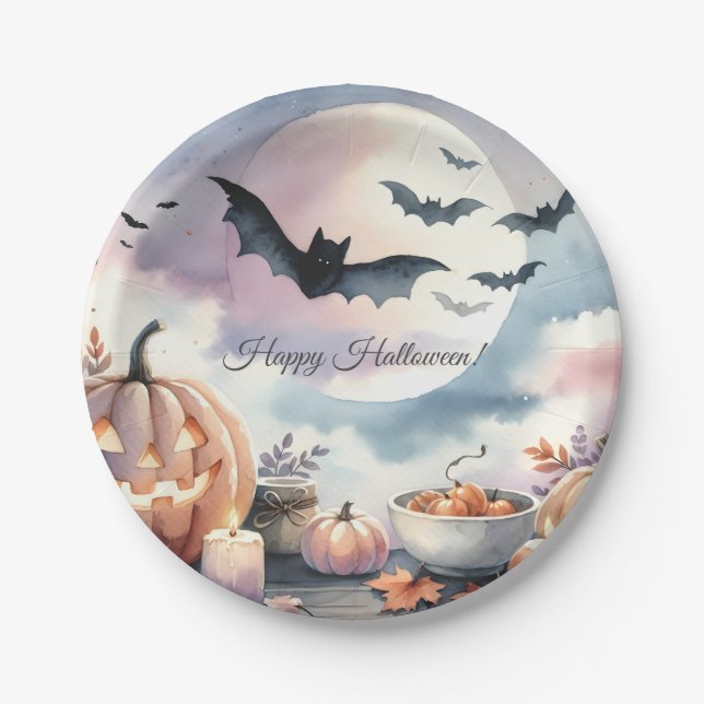 Plato De Papel acuarela de Halloween (Anverso)