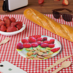 Plato De Papel Acuarela de las frambuesas y de las almendras
