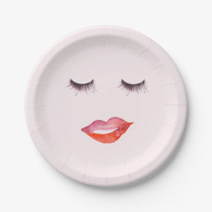 Plato De Papel Acuarela de los labios y de las pestañas