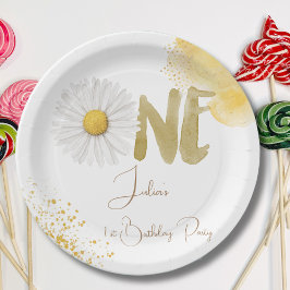 Plato De Papel Acuarela de margarita para primer cumpleaños