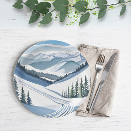 Plato De Papel Acuarela de montaña de esquí