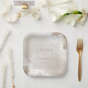 Plato De Papel Acuarela de Nube Beige Elegante