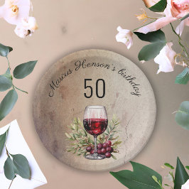 Plato De Papel Acuarela de oliva de vidrio rojo 50 cumpleaños