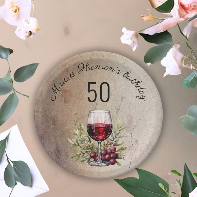 Plato De Papel Acuarela de oliva de vidrio rojo 50 cumpleaños (Subido por el creador)