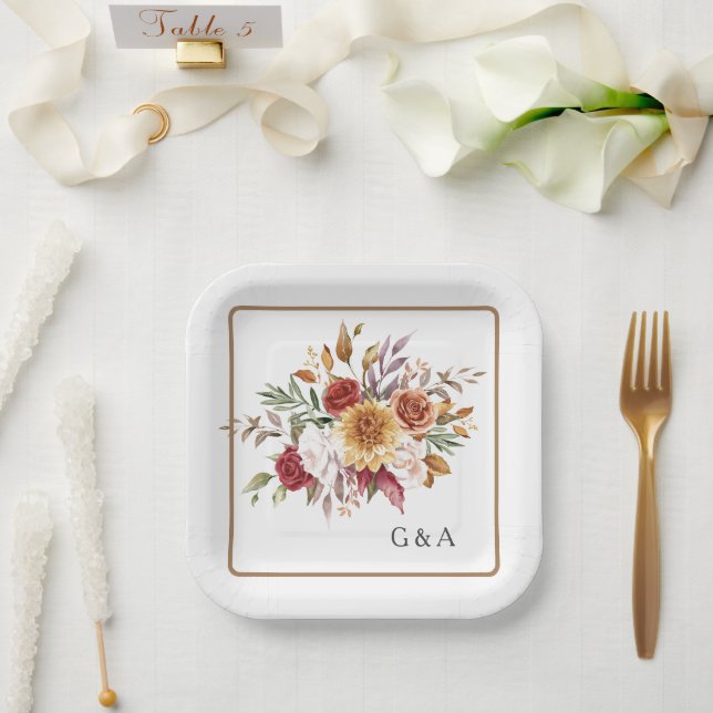 Plato De Papel Acuarela de otoño (Boda)