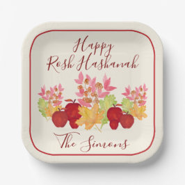 Plato De Papel Acuarela deja manzanas Rosh Hashanah