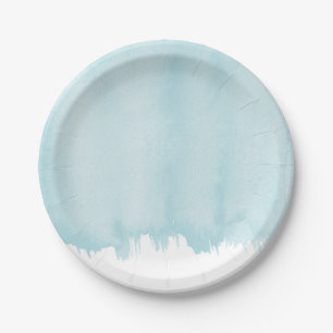 Plato De Papel Acuarela del azul de océano
