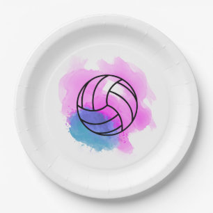 Plato De Papel Acuarela del voleibol