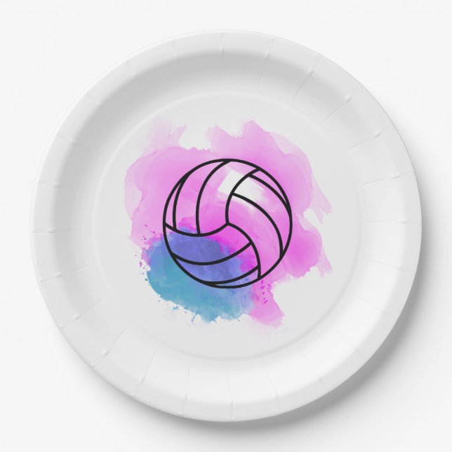 Plato De Papel Acuarela del voleibol (Anverso)